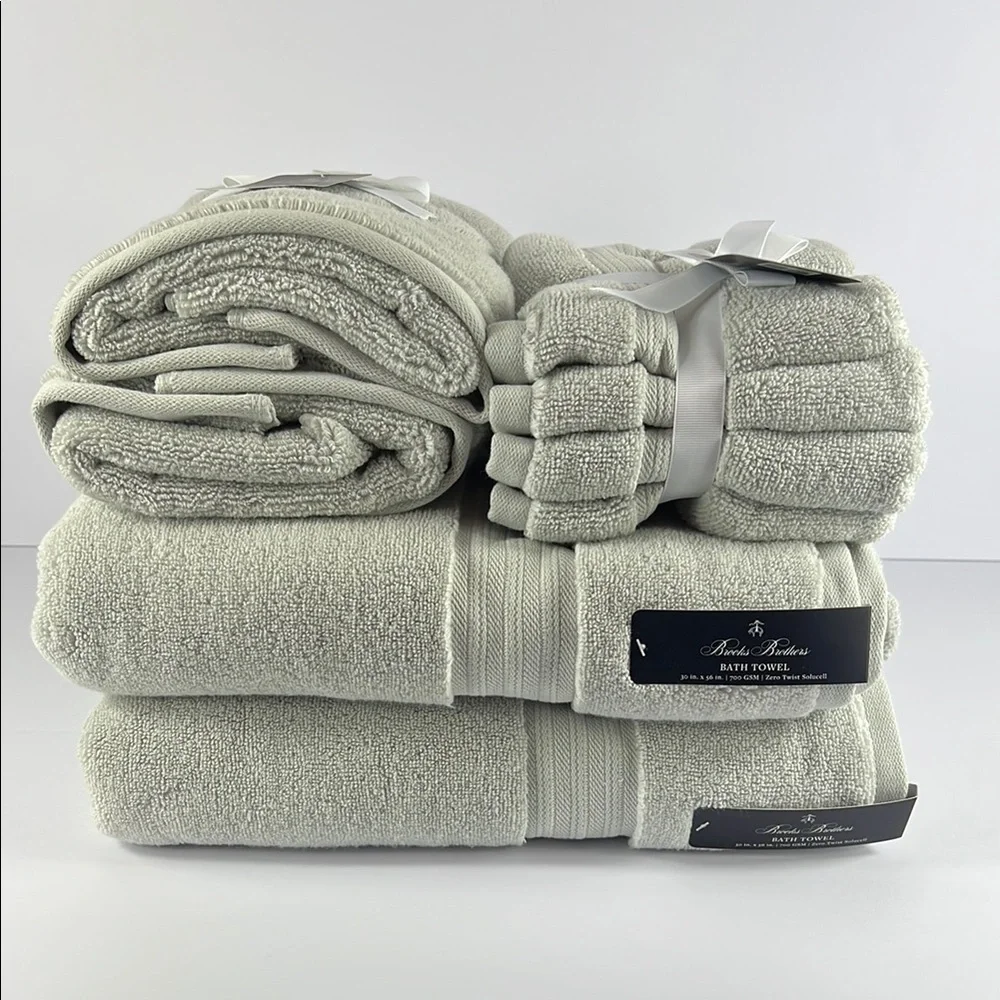Brooks Brothers Bath Towel Set Gray Plush Premium Cotton Zero Twist Set of 8 NEW